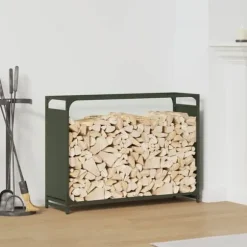 Brændestativ i koldvalset stål - Robust brændereol | Farve: Olivengrøn | Størrelse: 90x28x65 cm