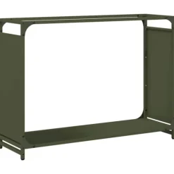 Brændestativ i koldvalset stål - Robust brændereol | Farve: Olivengrøn | Størrelse: 90x28x65 cm