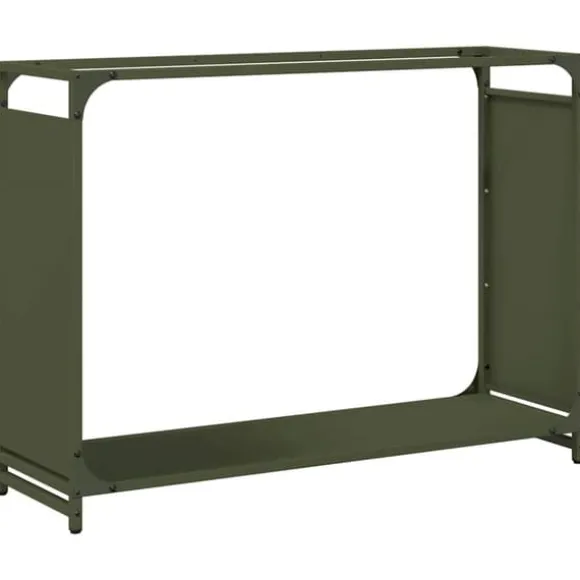 Brændestativ i koldvalset stål - Robust brændereol | Farve: Olivengrøn | Størrelse: 90x28x65 cm