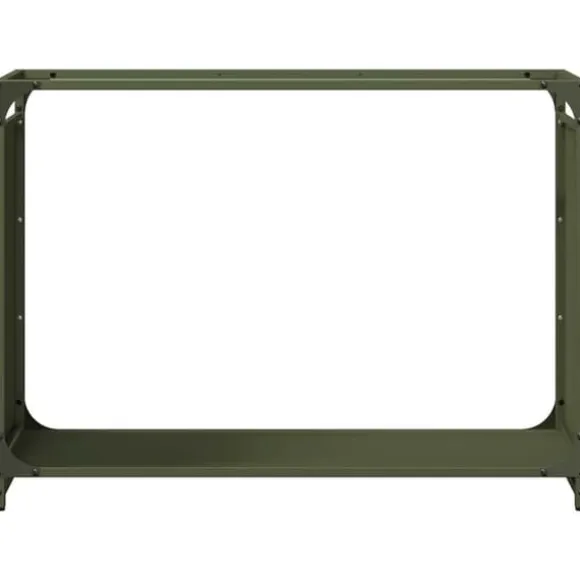 Brændestativ i koldvalset stål - Robust brændereol | Farve: Olivengrøn | Størrelse: 90x28x65 cm