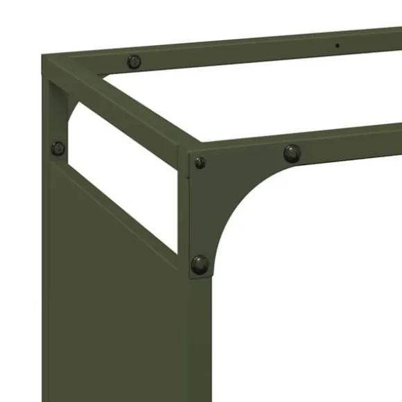 Brændestativ i koldvalset stål - Robust brændereol | Farve: Olivengrøn | Størrelse: 90x28x65 cm
