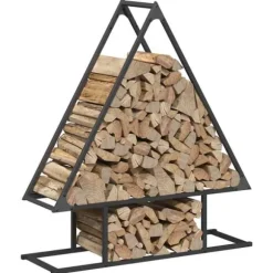 Brændestativ i koldvalset stål - Robust brændeopbevaring | Farve: Sort | Størrelse: 80x25x90 cm