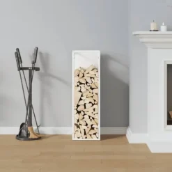 Brændestativ i koldvalset stål - Robust brændeholder | Farve: Hvid | Størrelse: 25x25x80 cm