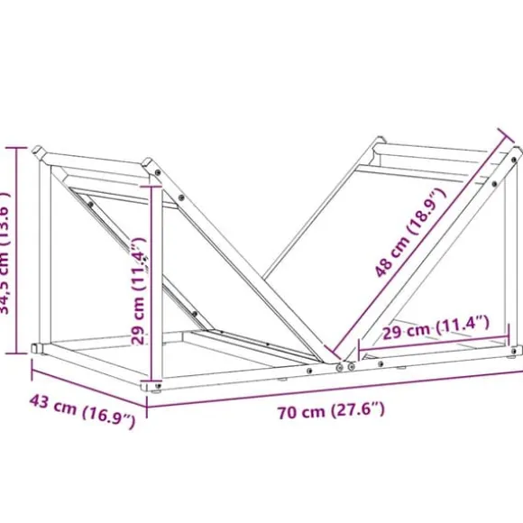 Brændestativ i koldvalset stål - Robust brændeholder | Størrelse: 70x43x34,5 cm | Farve: Olivengrøn