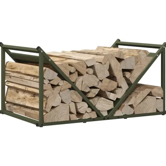 Brændestativ i koldvalset stål - Robust brændeholder | Størrelse: 70x43x34,5 cm | Farve: Olivengrøn
