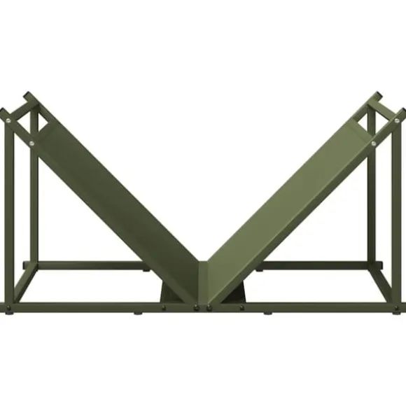 Brændestativ i koldvalset stål - Robust brændeholder | Størrelse: 70x43x34,5 cm | Farve: Olivengrøn