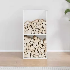 Brændestativ i koldvalset stål - Stabil brændeholder | Størrelse: 40x30x80 cm | Farve: Hvid