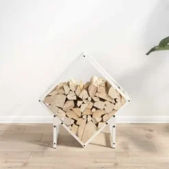 Brændestativ i koldvalset stål - Robust brændeopbevaring | Farve: Hvid | Størrelse: 50x25x50 cm