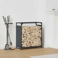 Brændestativ i koldvalset stål - Robust brændeholder | Størrelse: 60x28x65 cm | Farve: Antracitgrå