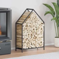 Brændestativ i koldvalset stål - Robust brændeholder | Størrelse: 60x25x90 cm | Farve: Sort
