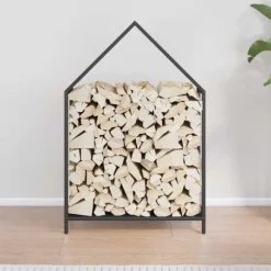 Brændestativ i koldvalset stål - Robust brændeholder | Størrelse: 60x25x90 cm | Farve: Sort