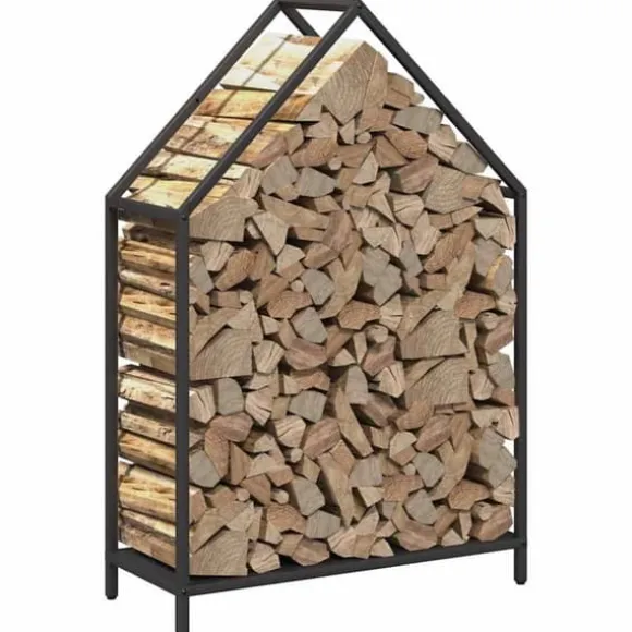 Brændestativ i koldvalset stål - Robust brændeholder | Størrelse: 60x25x90 cm | Farve: Sort