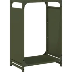 Brændestativ i koldvalset stål - Robust brændeholder | Størrelse: 44x28x65 cm | Farve: Olivengrøn