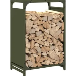 Brændestativ i koldvalset stål - Robust brændeholder | Størrelse: 44x28x65 cm | Farve: Olivengrøn