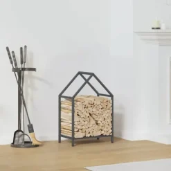 Brændestativ i koldvalset stål - Robust brændeholder | Farve: Antracitgrå | Størrelse: 40x25x60 cm