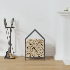 Brændestativ i koldvalset stål - Robust brændeholder | Farve: Antracitgrå | Størrelse: 40x25x60 cm