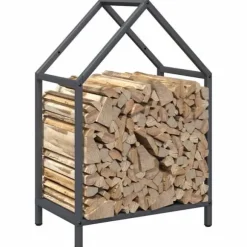Brændestativ i koldvalset stål - Robust brændeholder | Farve: Antracitgrå | Størrelse: 40x25x60 cm