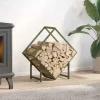 Brændestativ i koldvalset stål - Robust og stilfuld | Størrelse: 60x25x60 cm | Farve: Olivengrøn