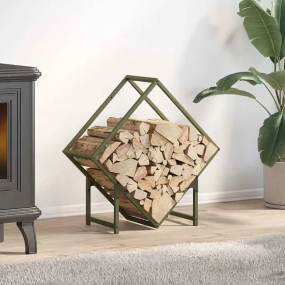 Brændestativ i koldvalset stål - Robust og stilfuld | Størrelse: 60x25x60 cm | Farve: Olivengrøn