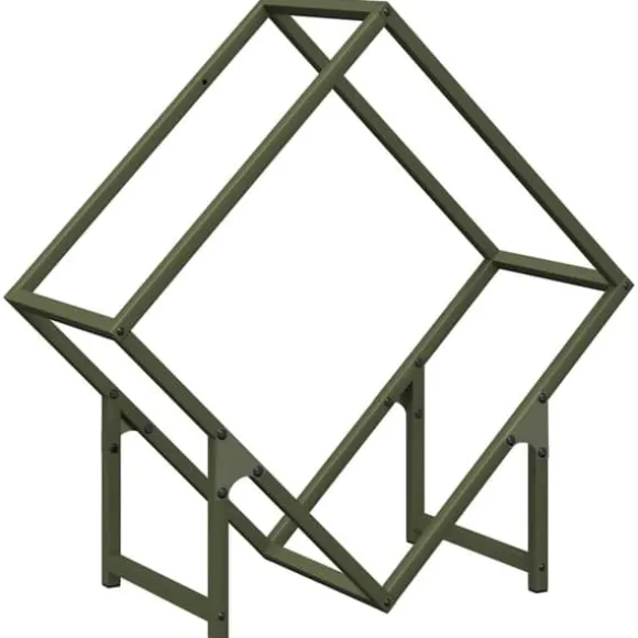 Brændestativ i koldvalset stål - Robust og stilfuld | Størrelse: 60x25x60 cm | Farve: Olivengrøn