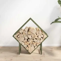 Brændestativ i koldvalset stål - Robust og stilfuld | Størrelse: 60x25x60 cm | Farve: Olivengrøn