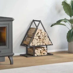 Brændestativ i koldvalset stål - Robust brændeholder | Størrelse: 50x25x60 cm | Farve: Sort