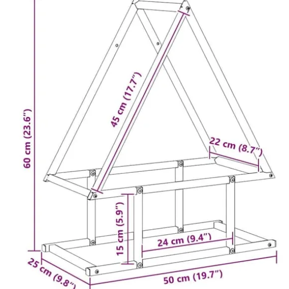 Brændestativ i koldvalset stål - Robust brændeholder | Størrelse: 50x25x60 cm | Farve: Sort