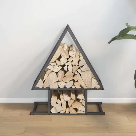 Brændestativ i koldvalset stål - Robust brændeholder | Størrelse: 50x25x60 cm | Farve: Sort