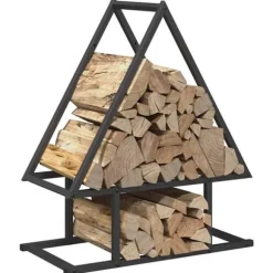 Brændestativ i koldvalset stål - Robust brændeholder | Størrelse: 50x25x60 cm | Farve: Sort