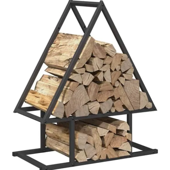 Brændestativ i koldvalset stål - Robust brændeholder | Størrelse: 50x25x60 cm | Farve: Sort