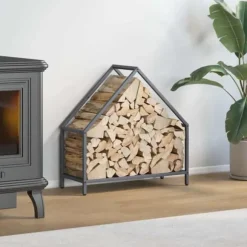 Brændestativ i koldvalset stål - Robust og stilfuldt | Størrelse: 60x25x60 cm | Farve: Antracitgrå