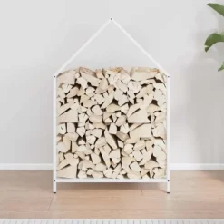 Brændestativ i koldvalset stål - Robust brændeholder | Størrelse: 60x25x90 cm | Farve: Hvid