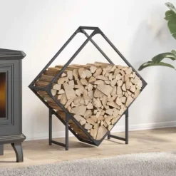 Brændestativ i koldvalset stål - Robust brændeholder | Størrelse: 80x25x80 cm | Farve: Antracitgrå
