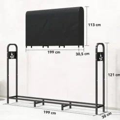 Brændestativ i metal 199 × 30 × 121 cm – 0,6 m³ med vandtæt betræk, op til 300 kg