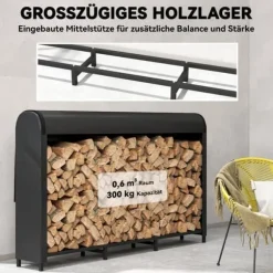 Brændestativ i metal 199 × 30 × 121 cm – 0,6 m³ med vandtæt betræk, op til 300 kg
