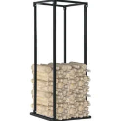 Brændestativ med bund - Rektangulær brændeholder i sort stål | Størrelse: 37x37x113 cm