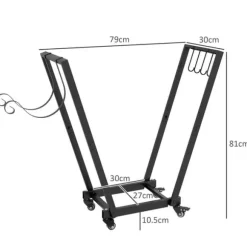Brændestativ med hjul 79×30×81 cm, metal, inkl. optændings- & værktøjskroge