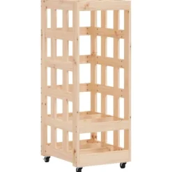Brændestativ med hjul i massivt fyrretræ - Pæn brændeopbevaring | Størrelse: 40x49x110 cm