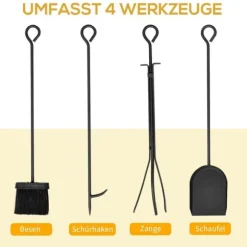 Brændestativ med pejsesæt 46×30×70 cm, stål sort – hyggelig pejs