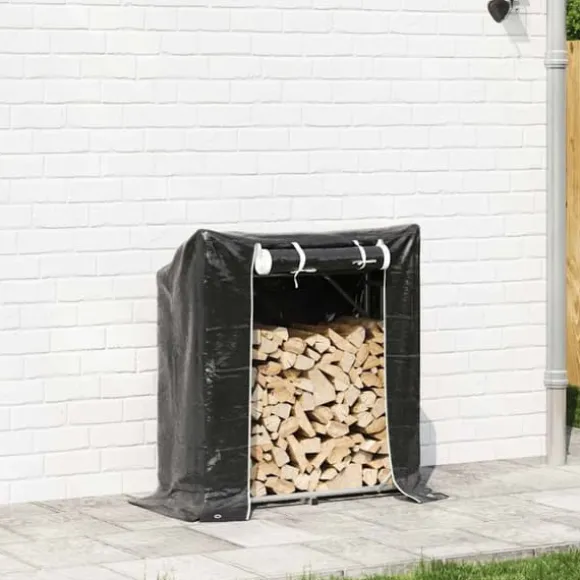 Brændestativ med regnslag - Galvaniseret stål | Størrelse: 100,5x40,5x110,5 cm