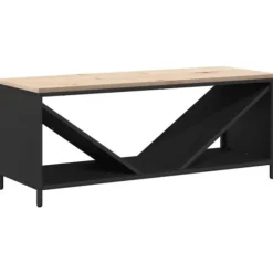 Brændestativ med trætop - Robust brændereol | Størrelse: 100,5x35,5x40 cm | Farve: Sort