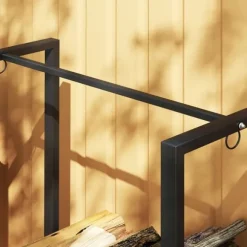 Brændestativ pejsebrænde stål sort 123x32x115 cm, 2 rum, 3 kroge, indendørs/udendørs, op til 200 kg
