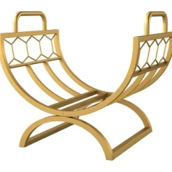 Brændestativ til indendørs brug 46×36×41 cm til pejs/ovn, metal, guld