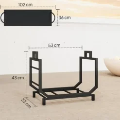 Brændestativ til indendørs opbevaring, 53 x 33 x 43 cm, brændestativ med bæretaske, metal, sort