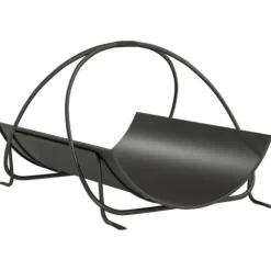 Brændestativ til indendørs brug 51×38×33 cm, geometrisk design med håndtag, metal, sort
