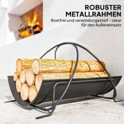 Brændestativ til indendørs brug 51×38×33 cm, geometrisk design med håndtag, metal, sort