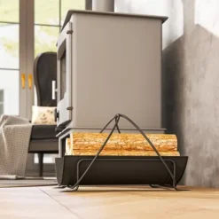Brændestativ til indendørs brug 51×38×33 cm, geometrisk design med håndtag, metal, sort