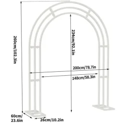 Bryllupsbue - Metal Baggrundsstativ - 200x60x260 cm - Havebue Pergola - Robust Ramme - Til Bryllup, Fest og Foto - Mælkehvid