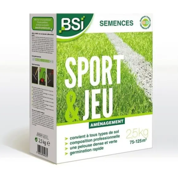 BSI - Græsfrø - Sport eller leg - Med beskyttende belægning - Meget høj kvalitet - Op til 125 m² - 2,5 kg