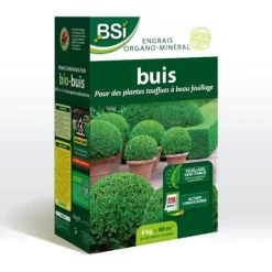 BSI - Organisk gødning - Buksbom - Til buskede buksbom med funklende, mørkegrønt løv - Langvarig virkning - 4 kg - 40 m²